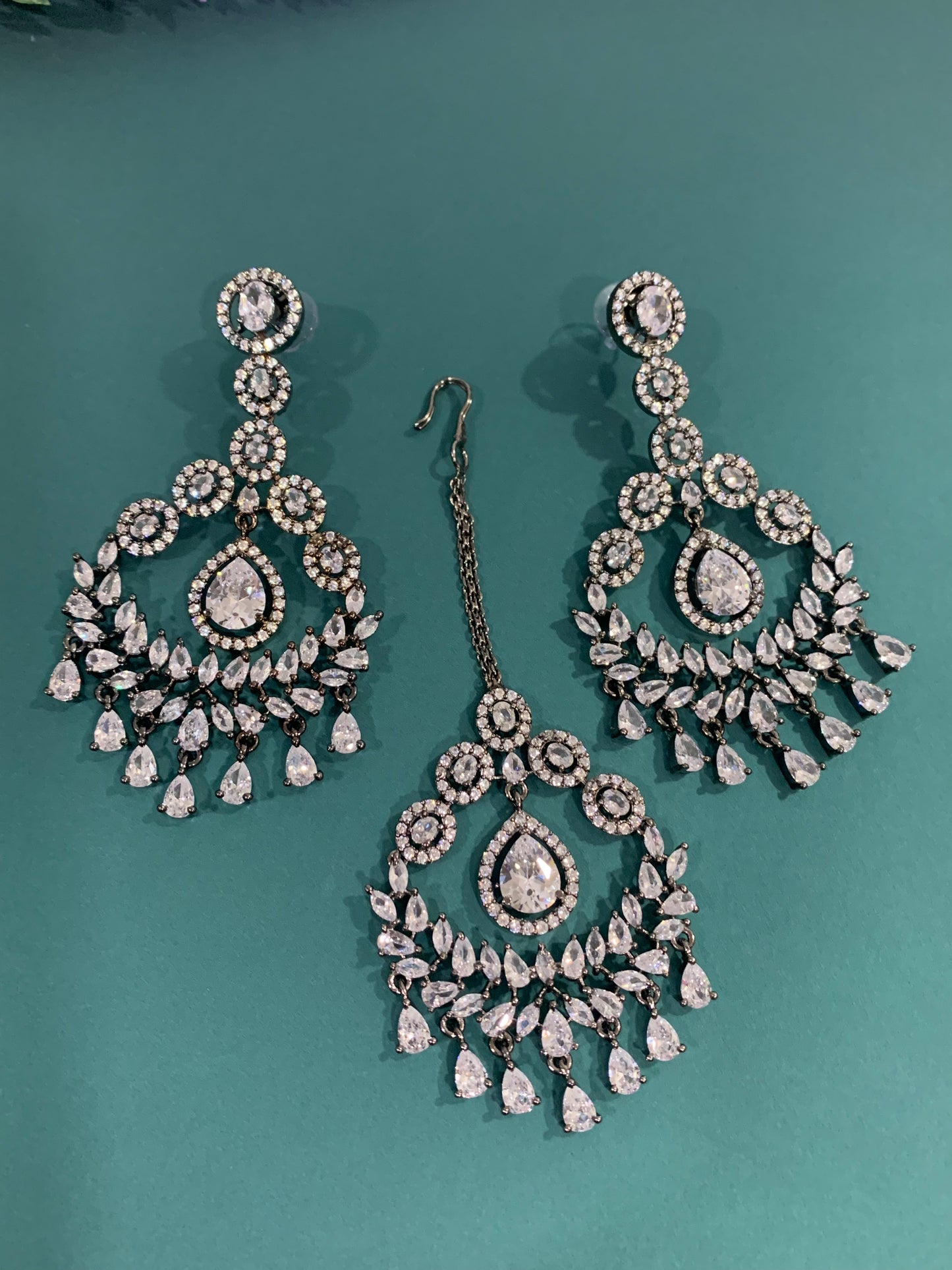 Victorian style American diamond earring tikka set