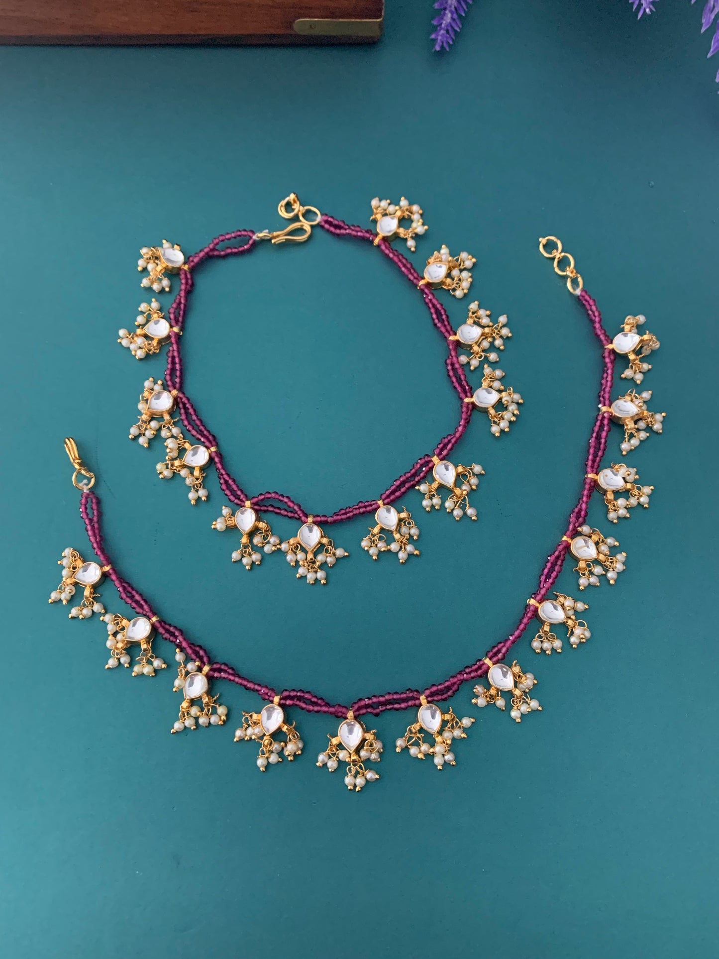 Pachi kundan Anklet ruby red