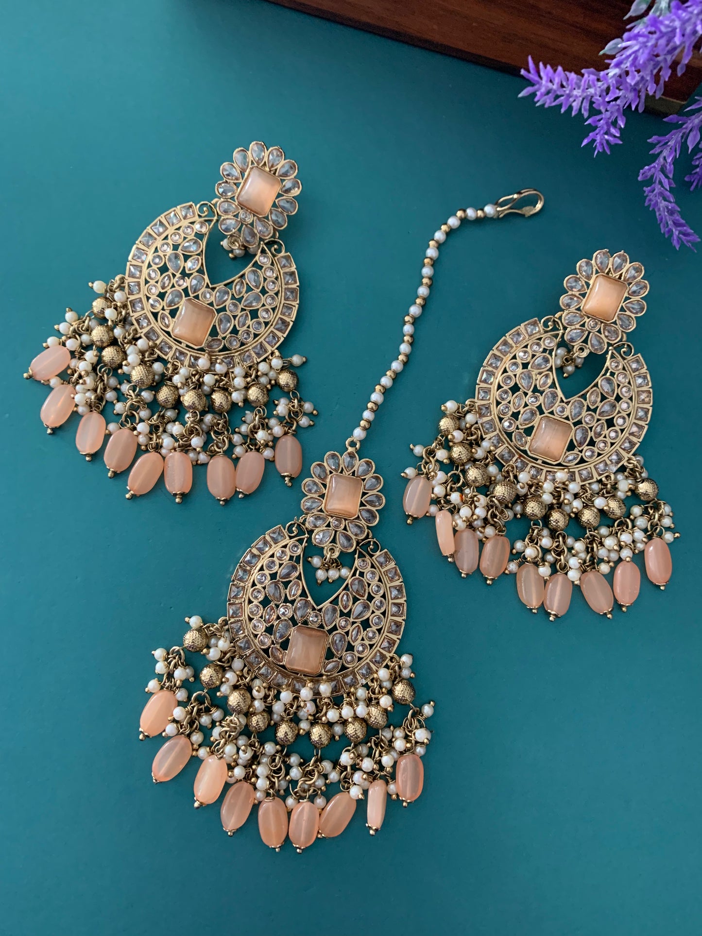 Heidi polki earring tikka peach