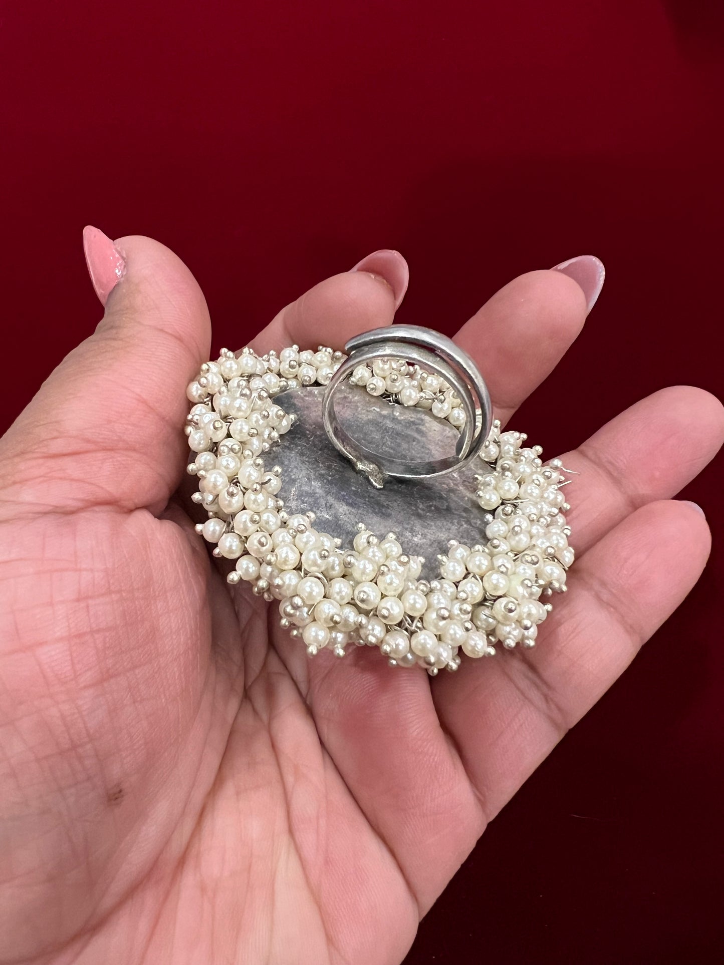 Silver ring with pachi kundan .