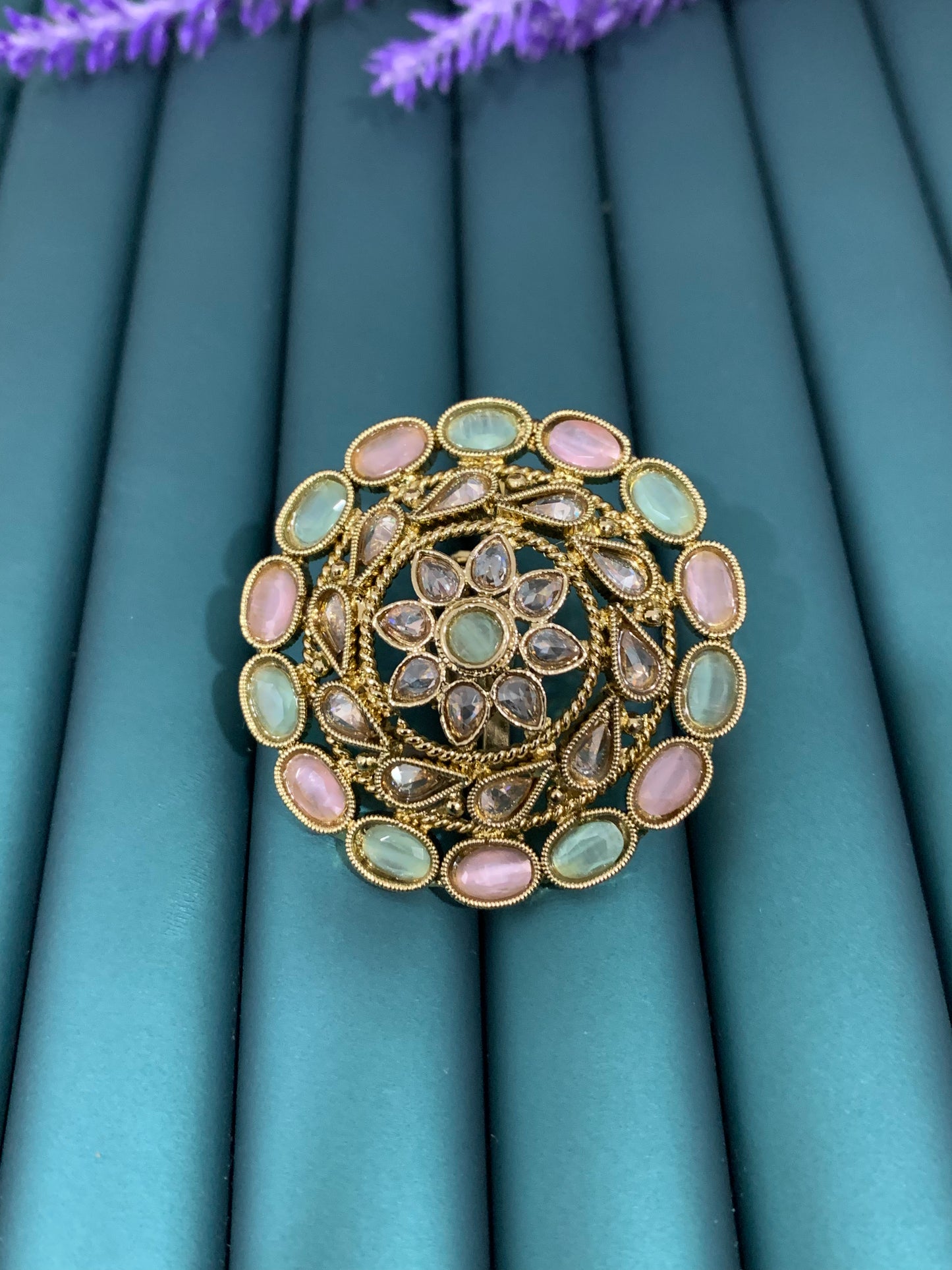 Polki pink mint multi ring .