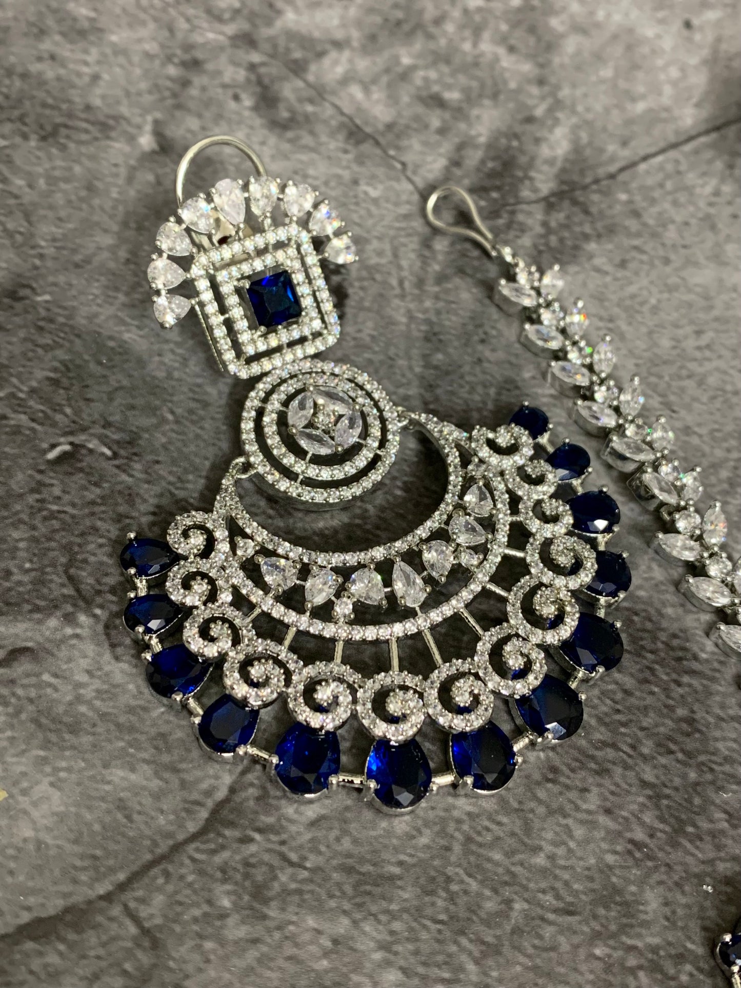 Sunaina American diamond chandbali with matching Tikka