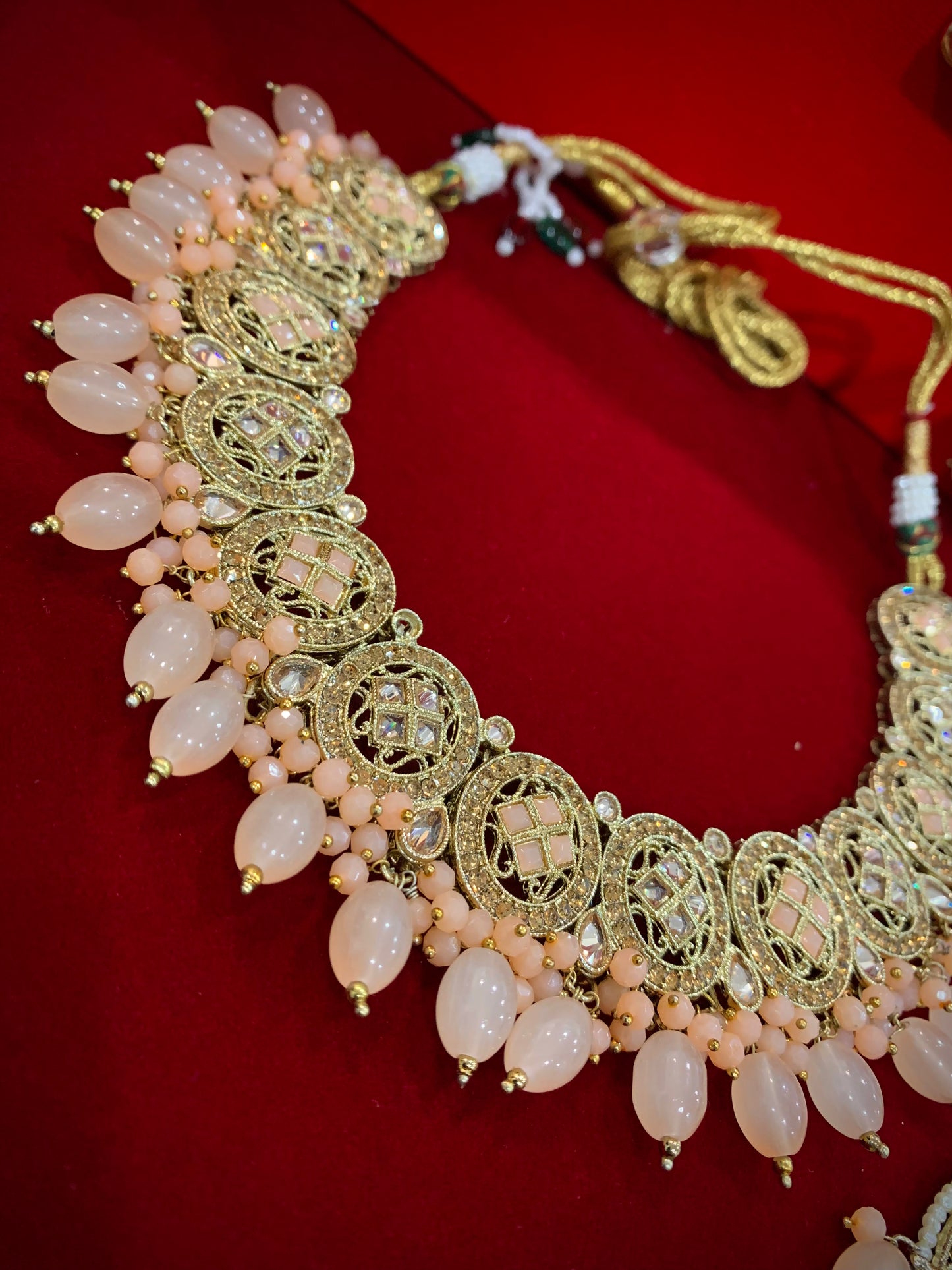 Reverse polki necklace set Laura in nude peach