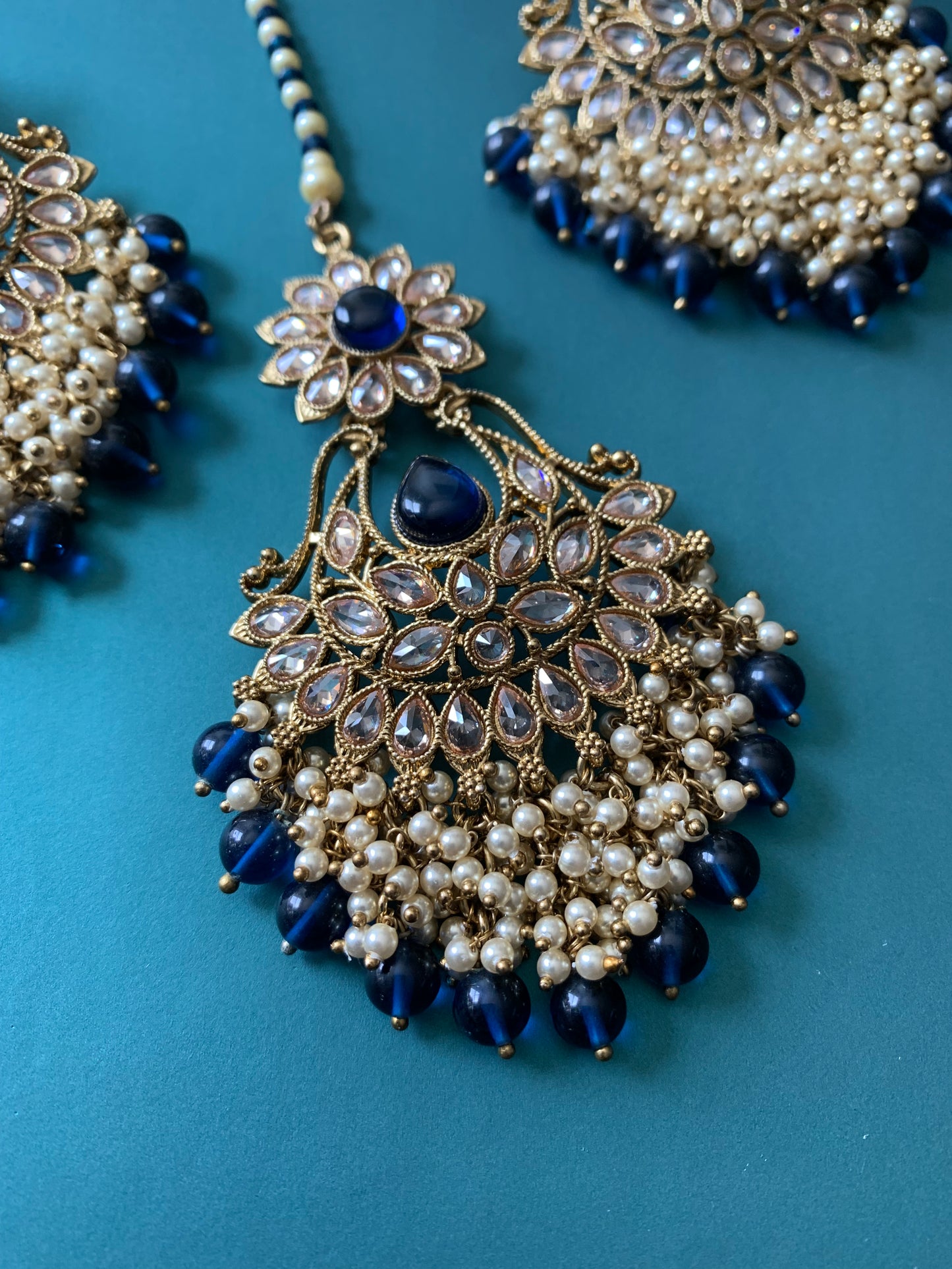 Manjeet polki earring tikka sapphire blue