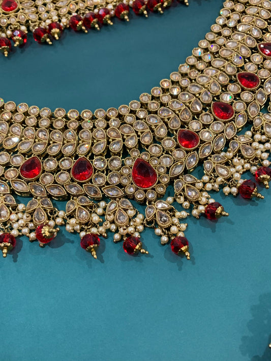 Bridal polki necklaces in Ruby red