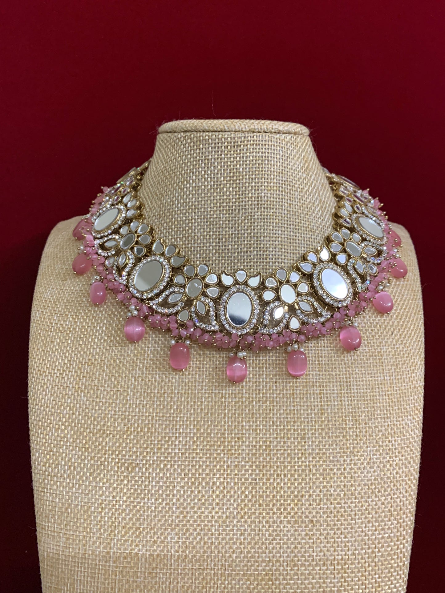 Joya quality mirror necklace set with matching earring tikka