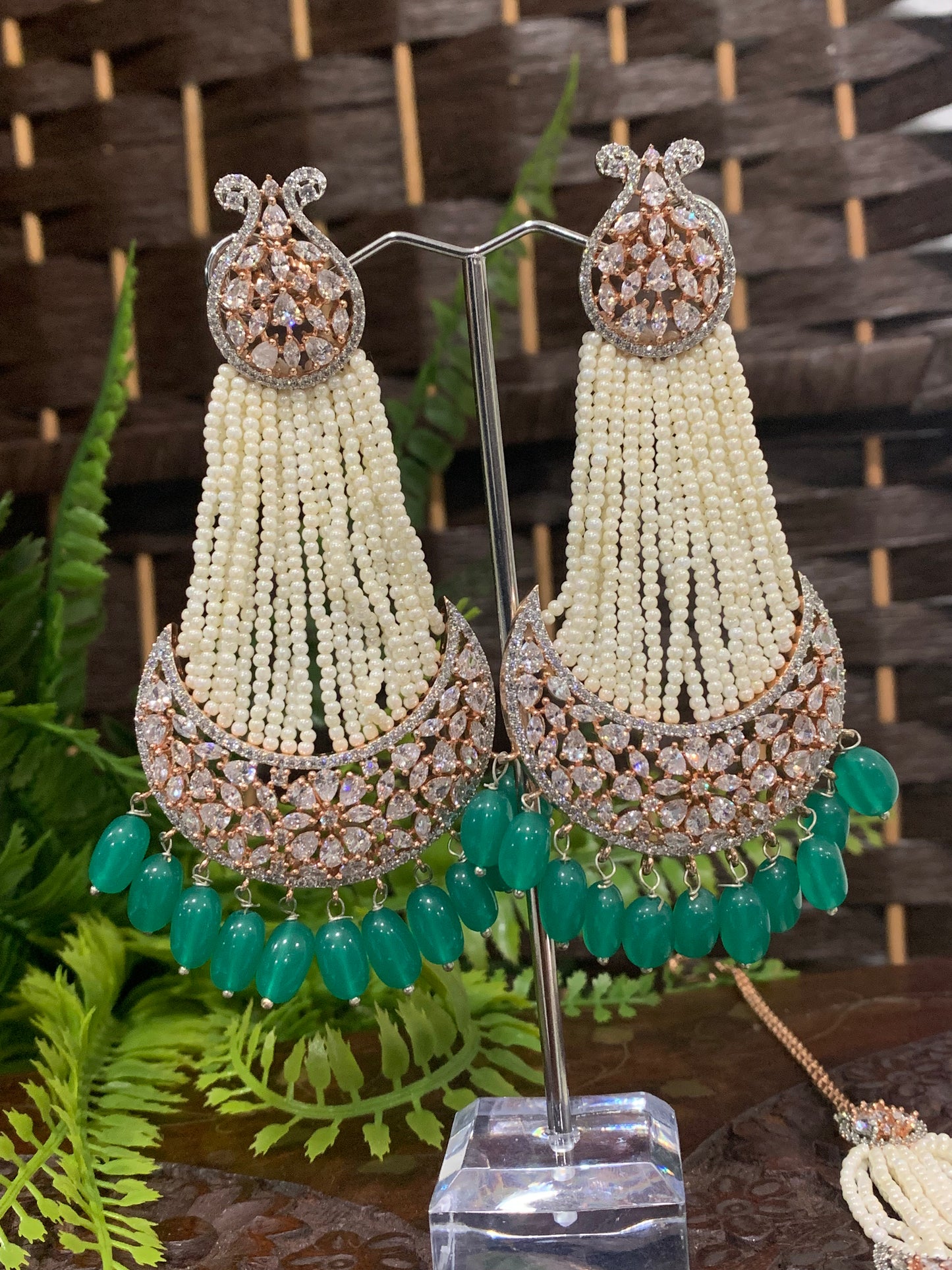 American diamond teal Tikka set