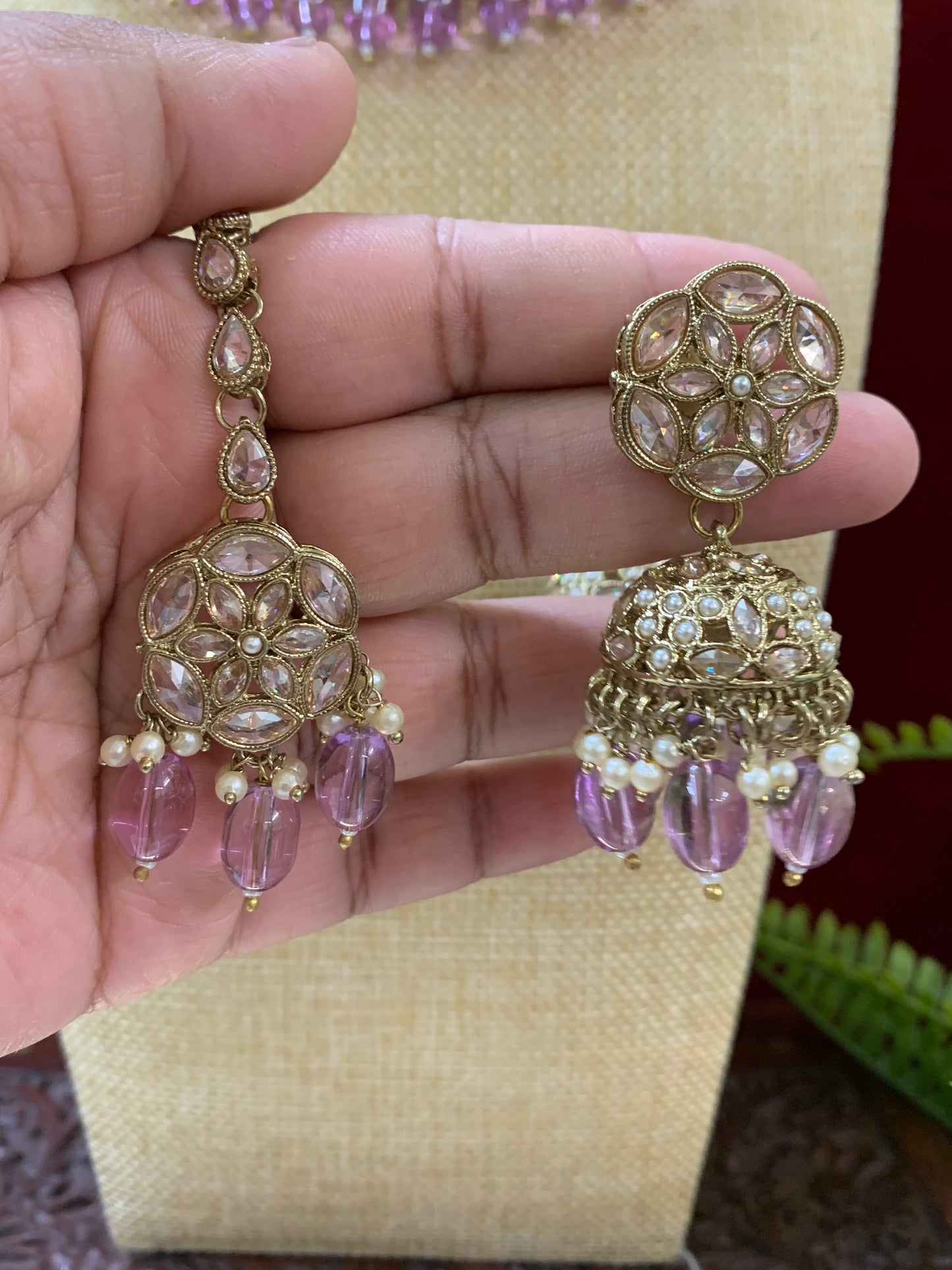 Reverse polki necklace with matching jhumki tikka
