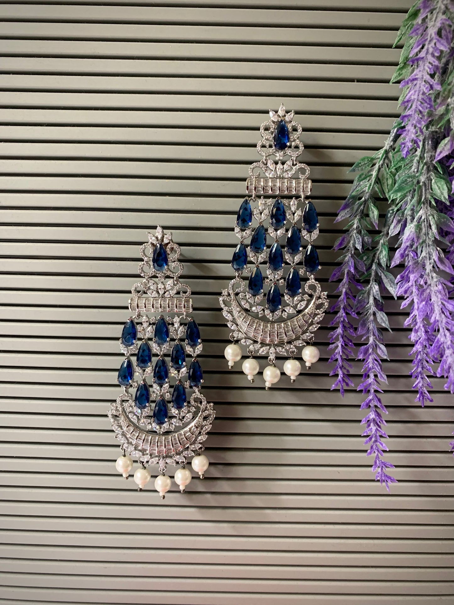 American diamond / AD /CZ earring carved stone details