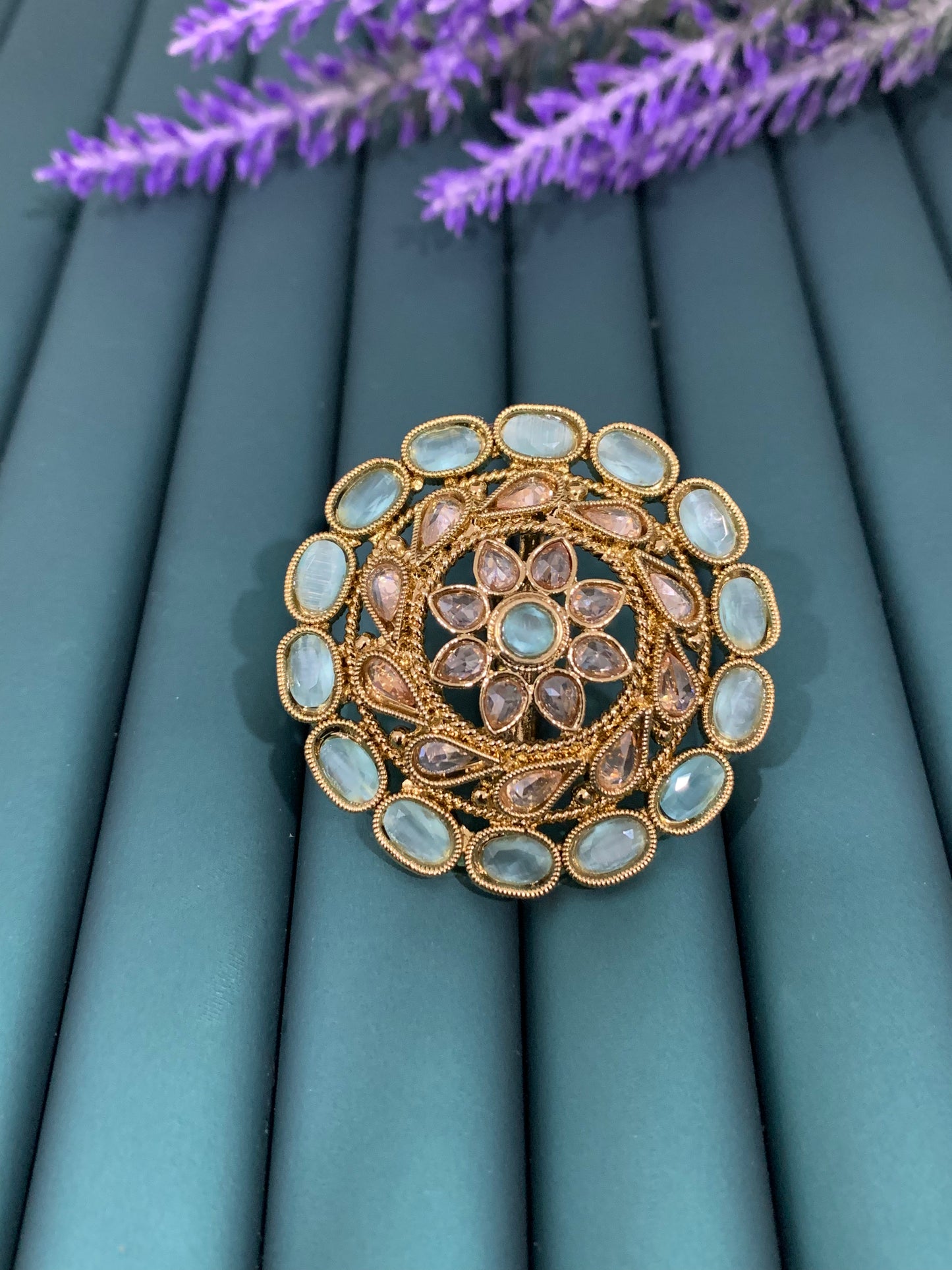 Polki mint blue ring .