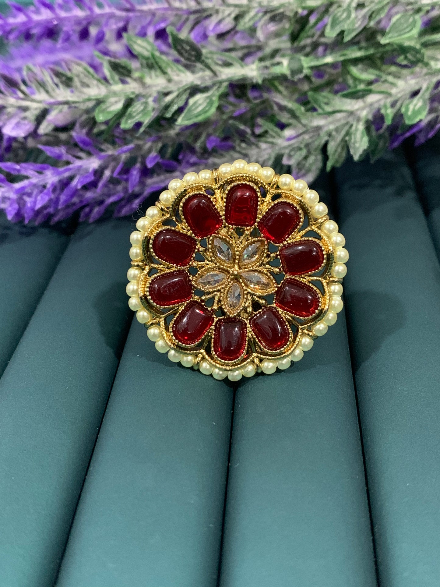 Polki ring in ruby red