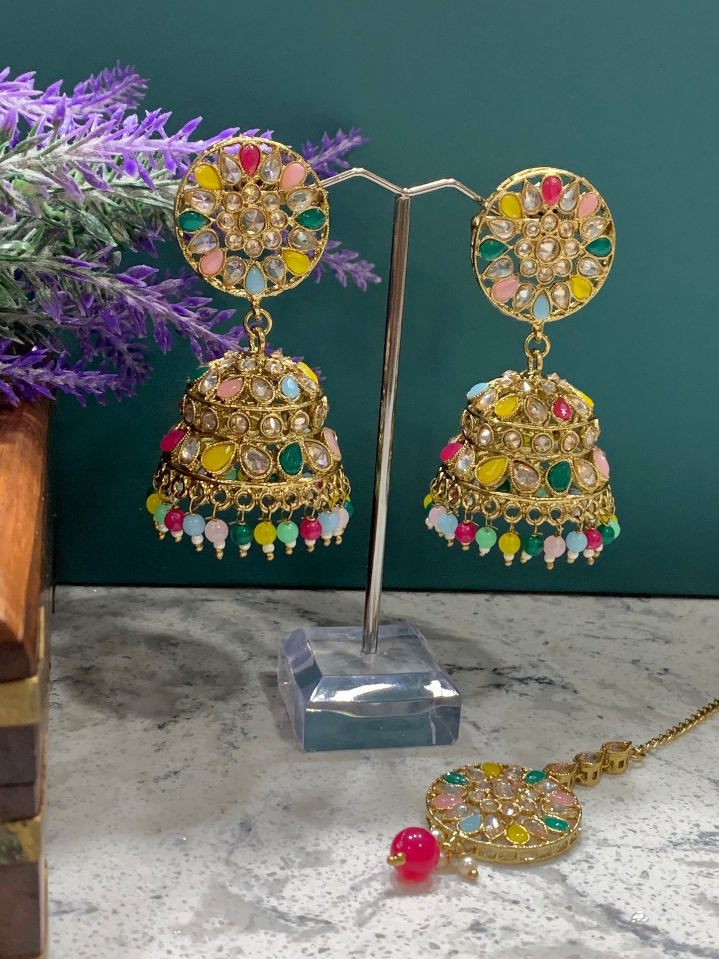 Multi color jhumki Tikka