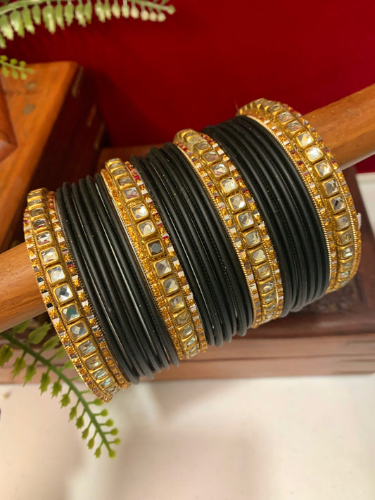 Black churi and kundan bangle