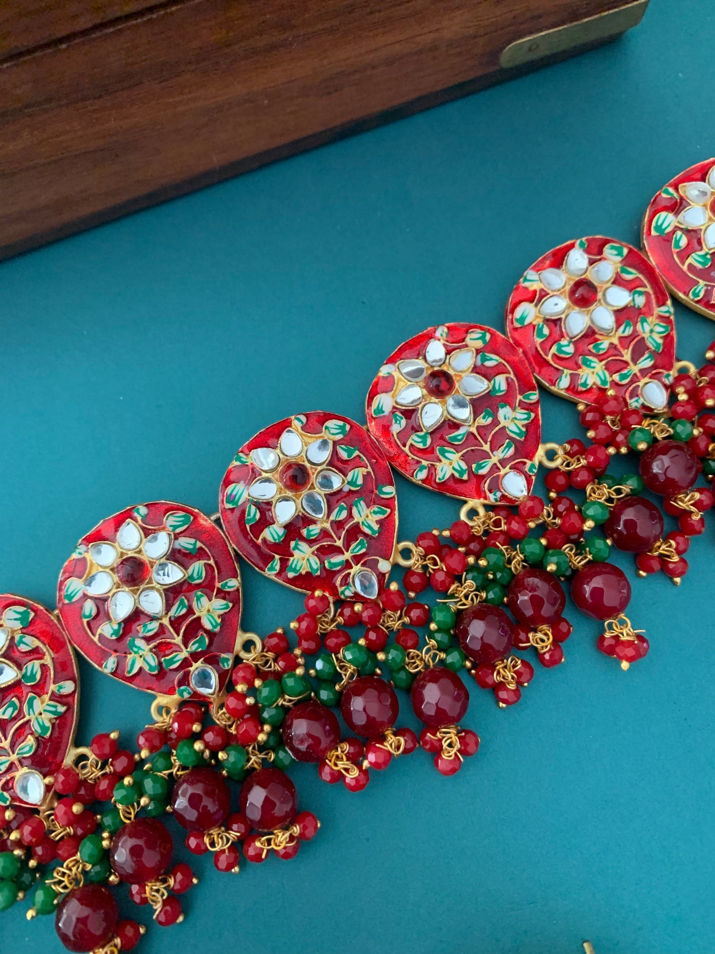 Hand painted meena choker with kundan work