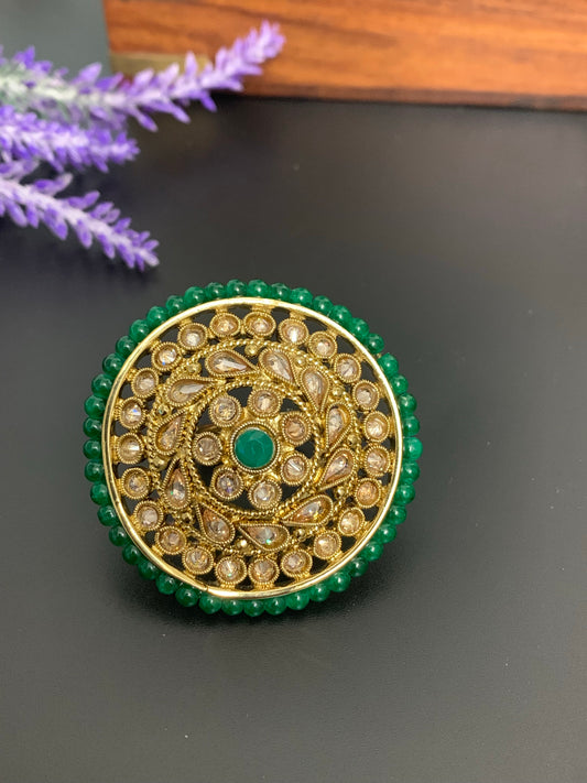 Diana silver polki ring /green ring