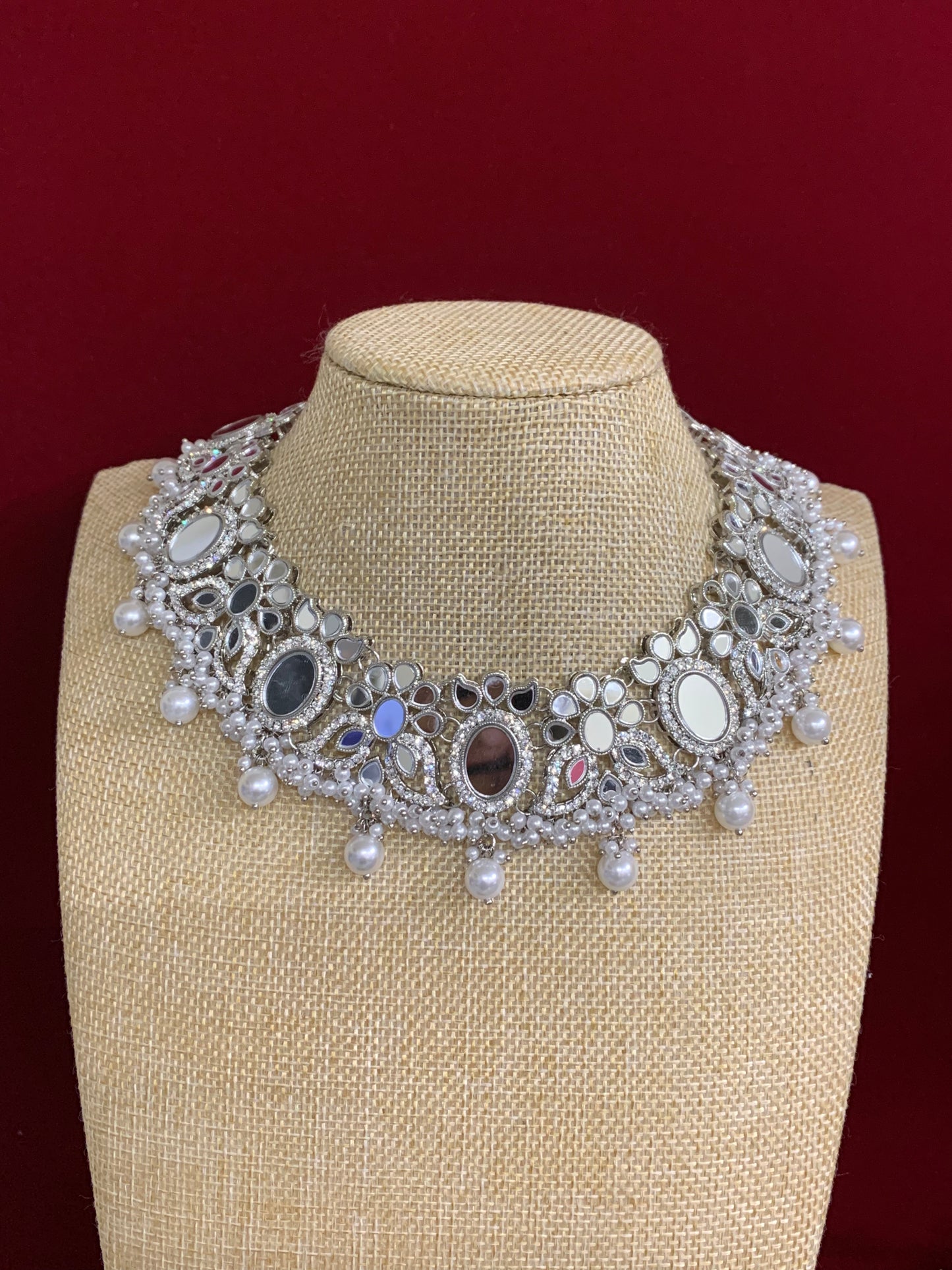 Joya quality mirror necklace set with matching earring tikka