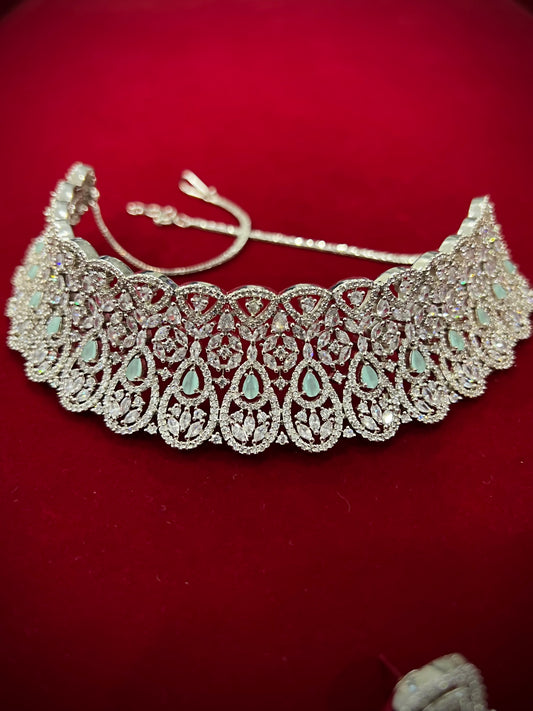 American diamond silver choker