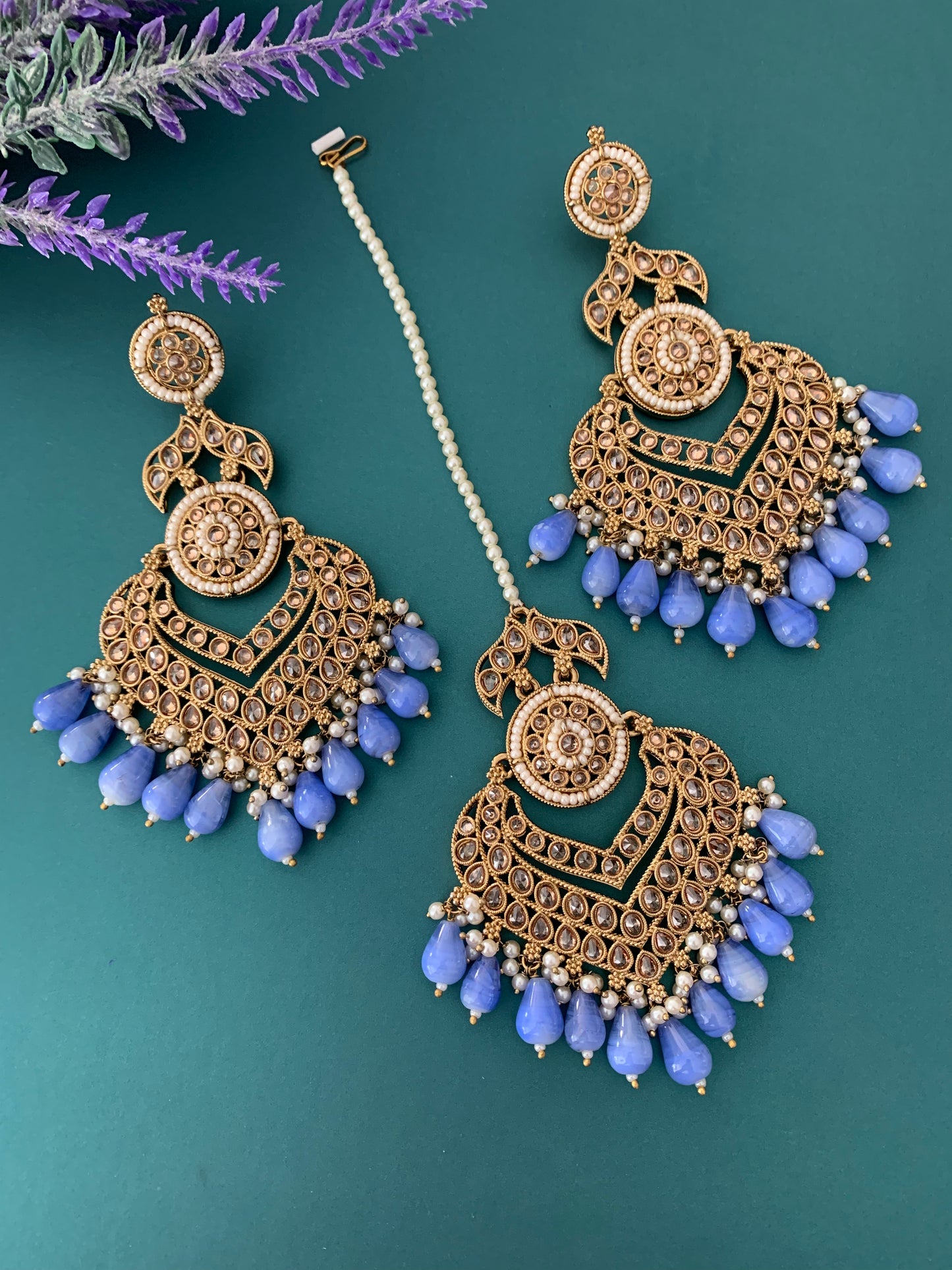 Medium to oversize polki earring tikka set