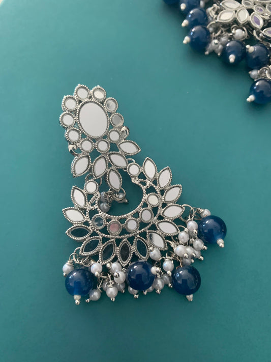 Sunaina silver mirror choker / necklace in blue