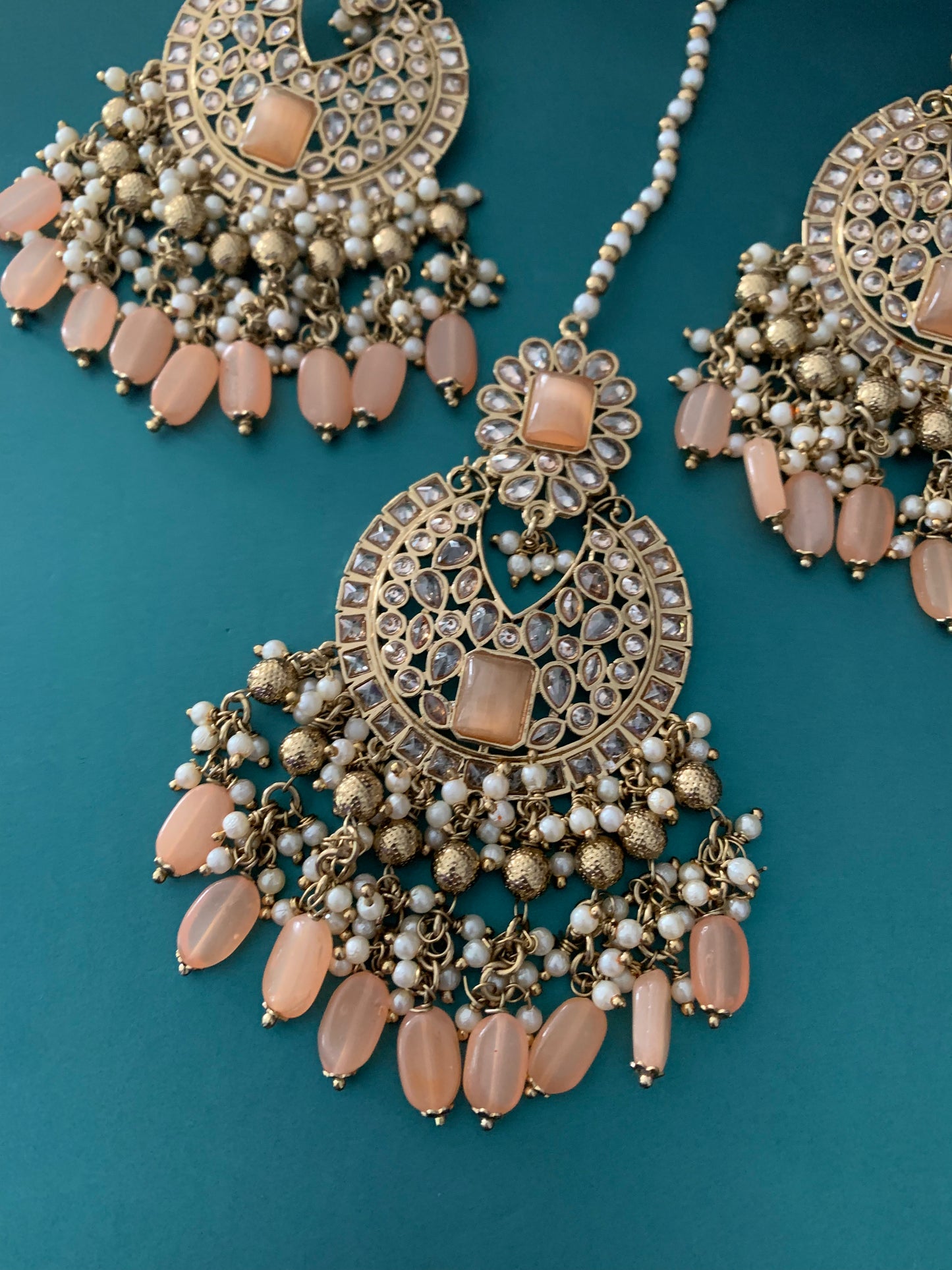 Heidi polki earring tikka peach