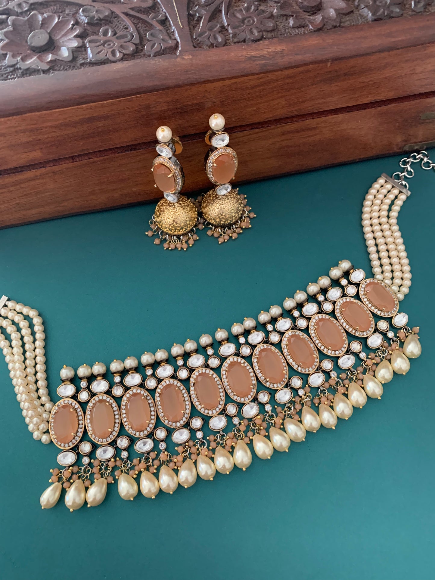 Amrapali inspired uncut kundan American diamond choker set.