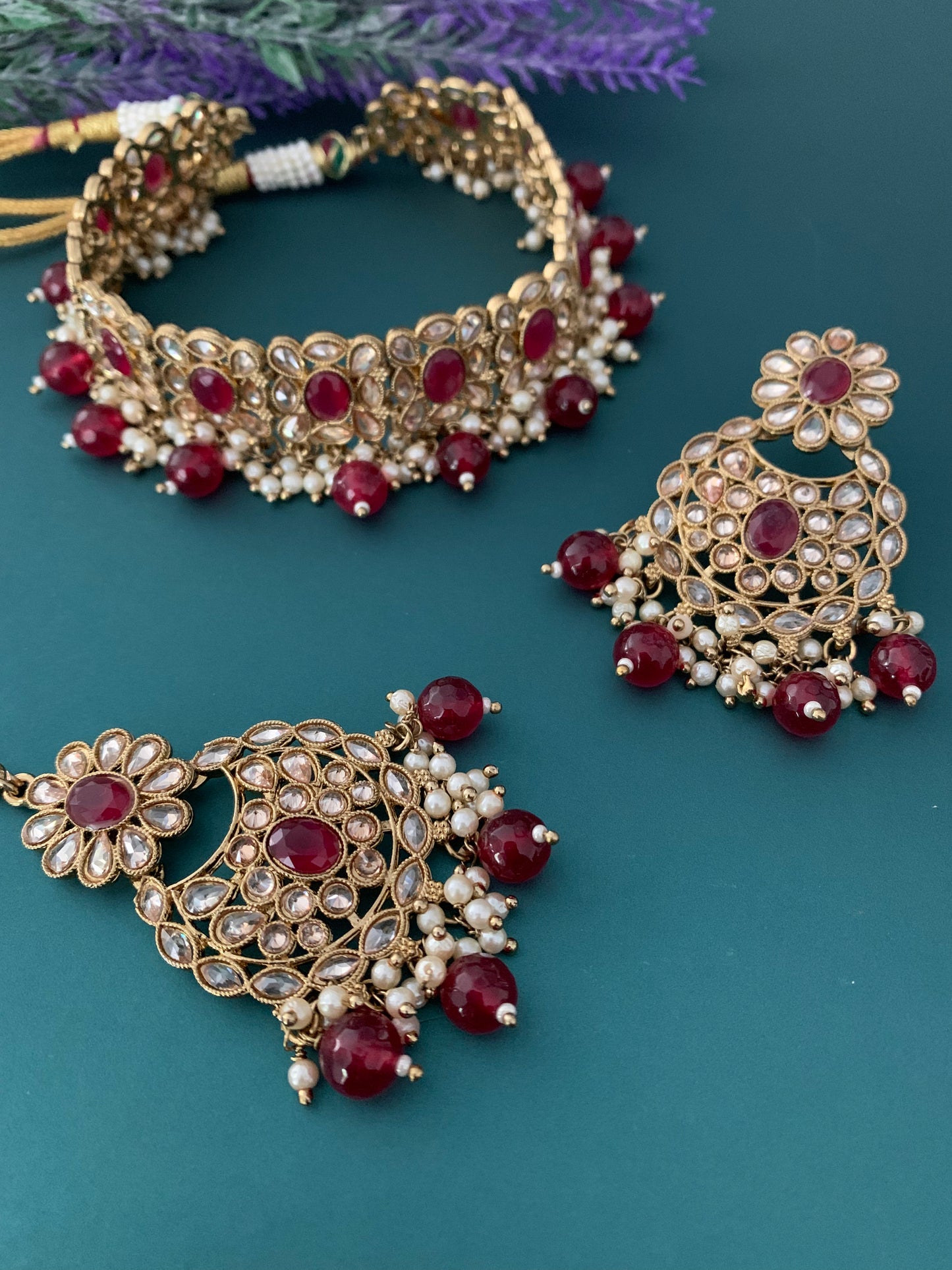 Soni polki choker in Maroon