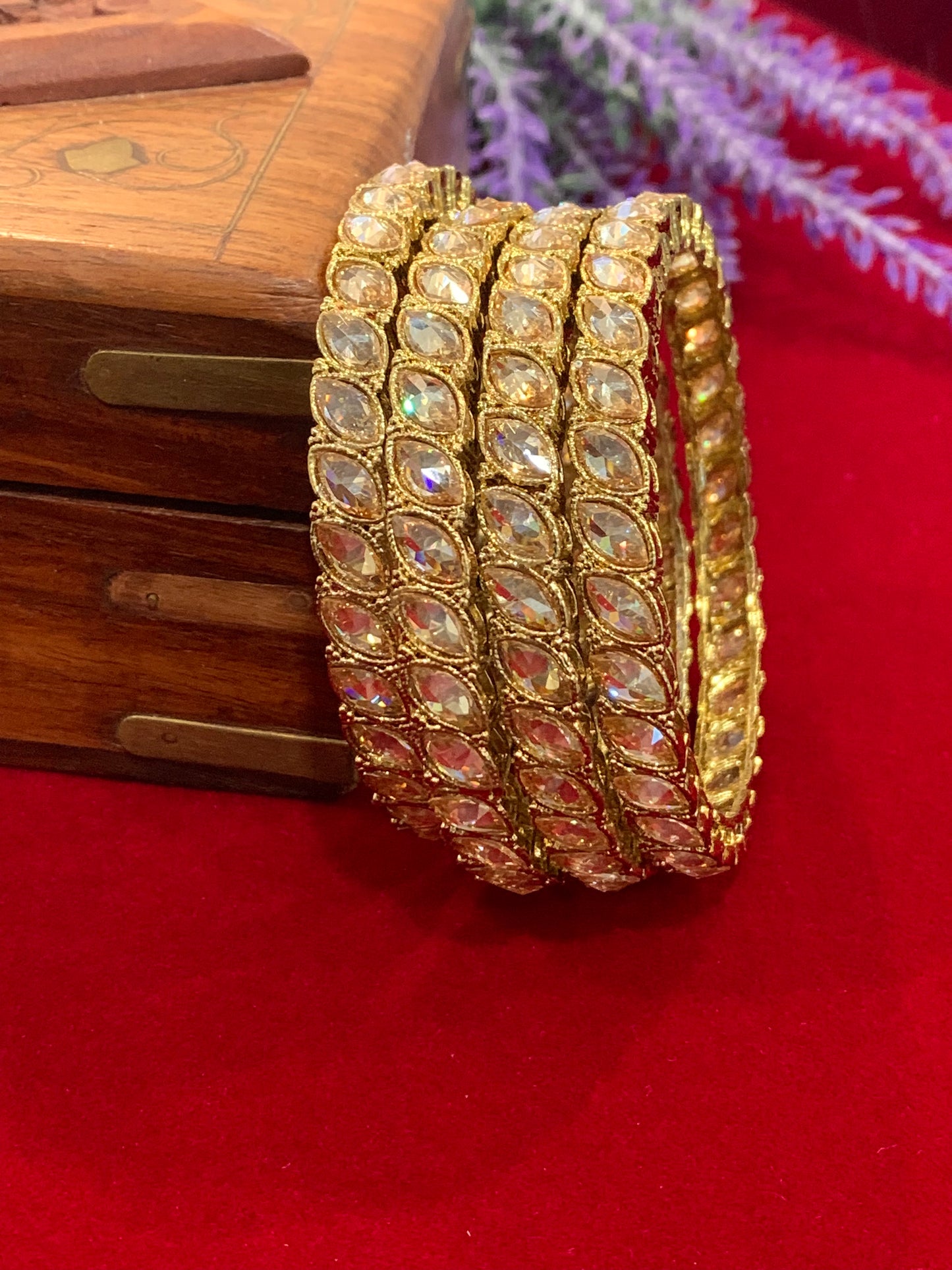 Polki bangle in antique gold set of 4