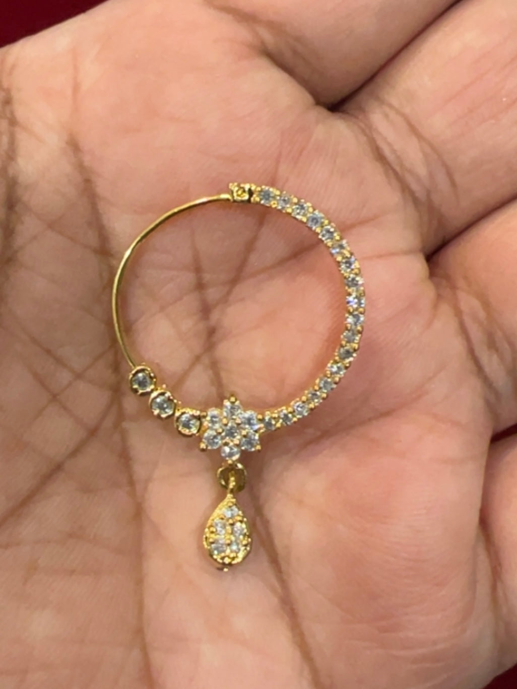 Gold plated American diamond Nath/Nose ring with chain