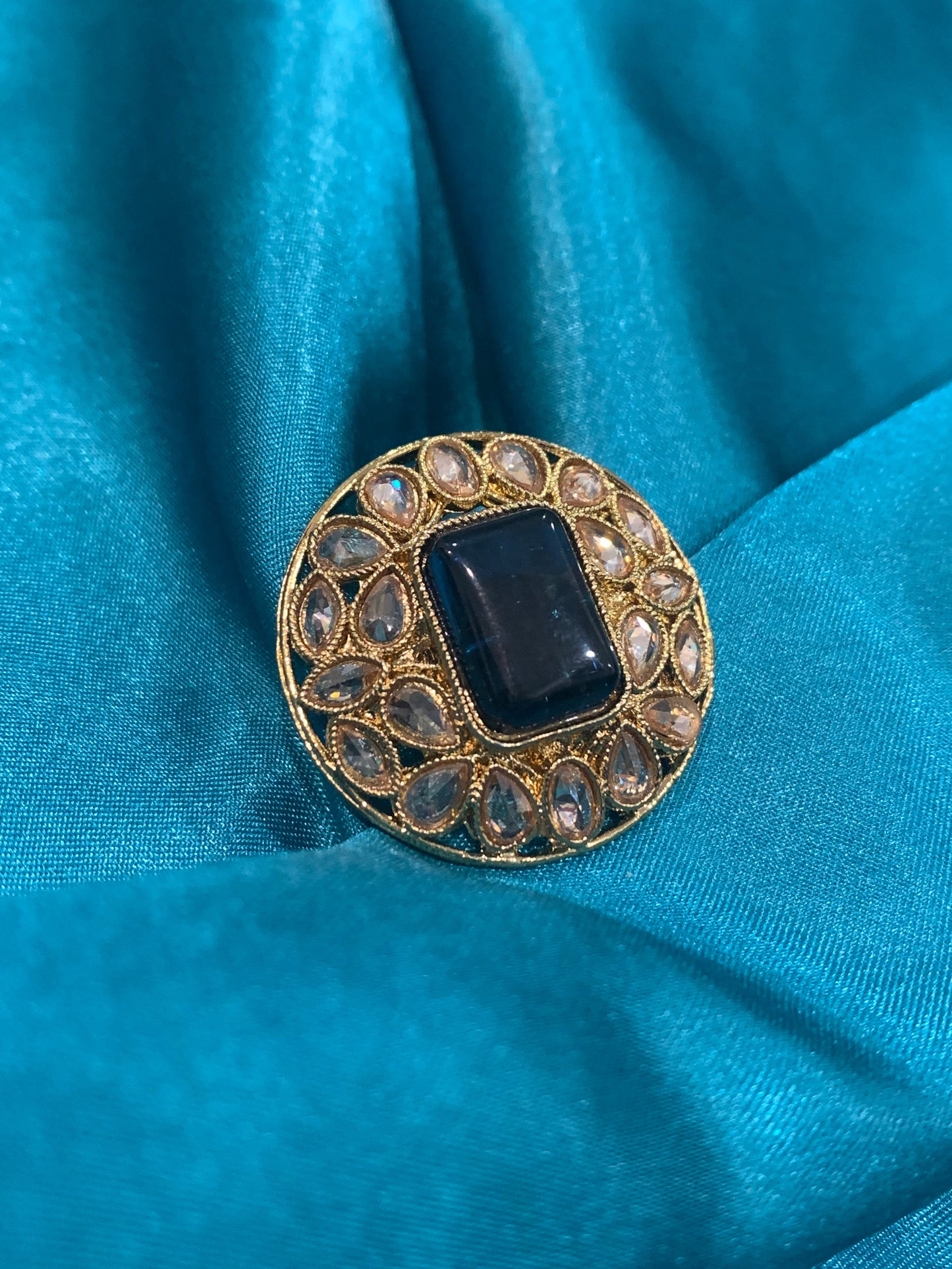 Mini Polki ring in navy blue