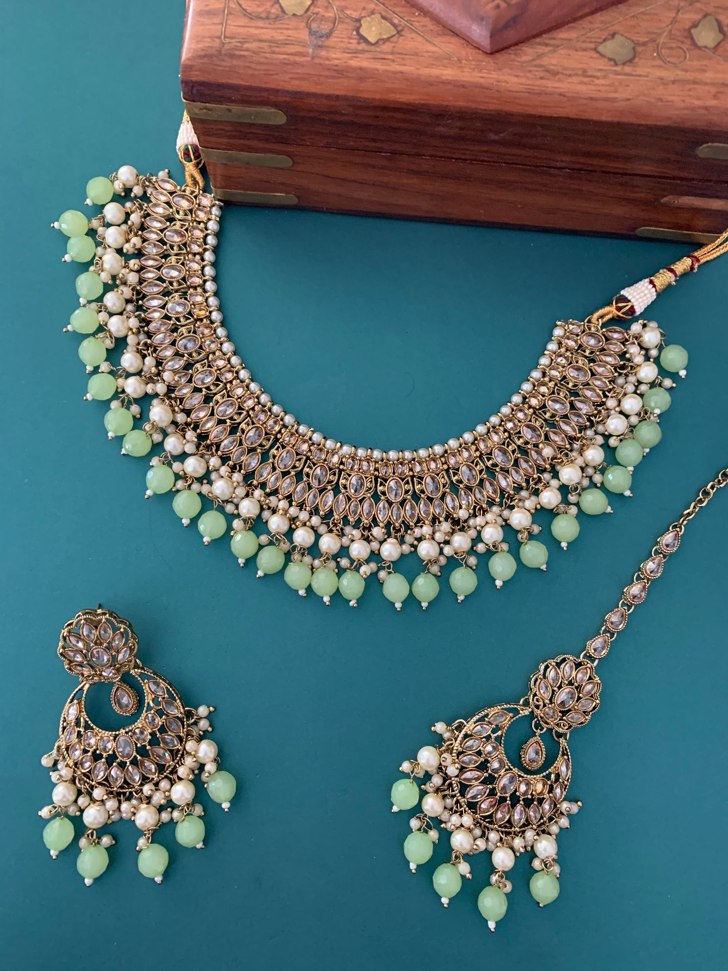 Khusboo polki necklace in Apple green