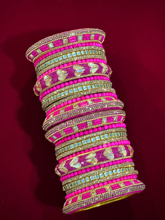 Hot pink / magenta Kundan bangle set “Shanaya”