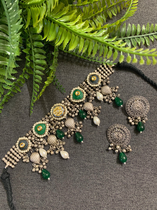 Silver replica black metal oxi fusion choker necklace