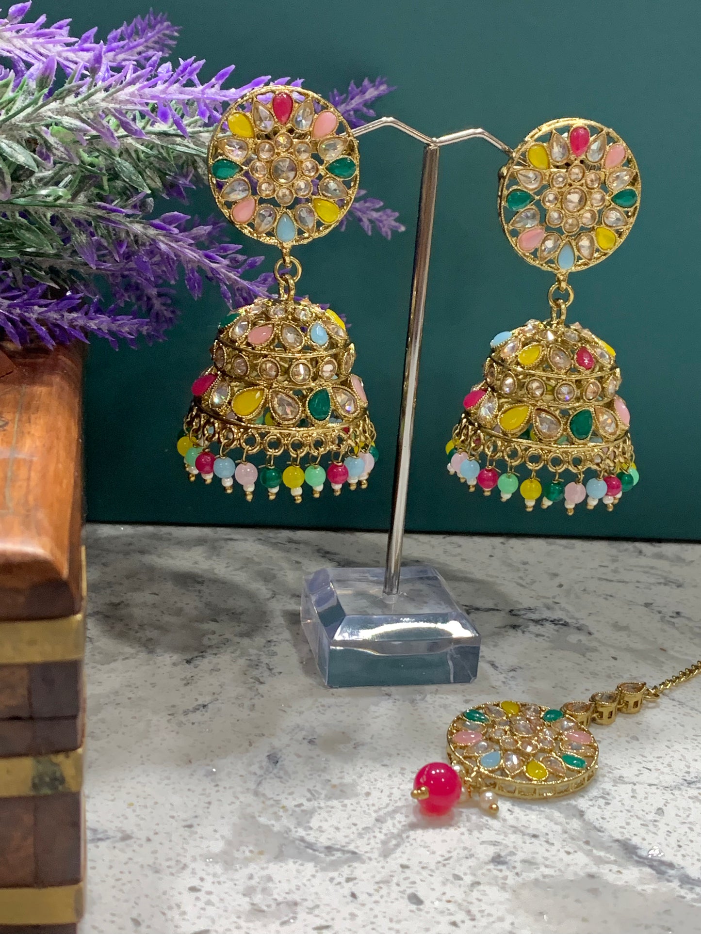 Multi color jhumki Tikka