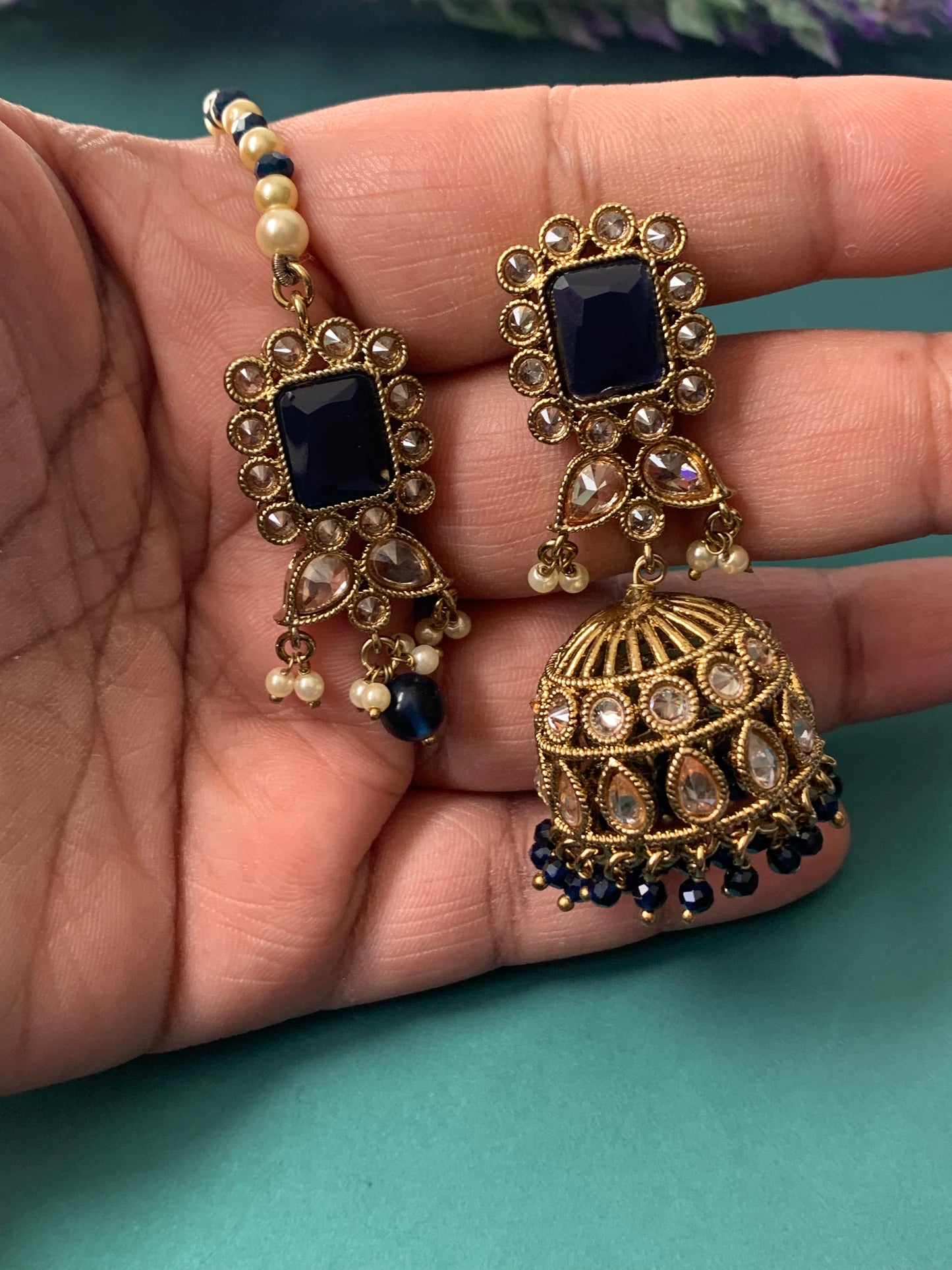 Reverse polki necklace kamal in Blue