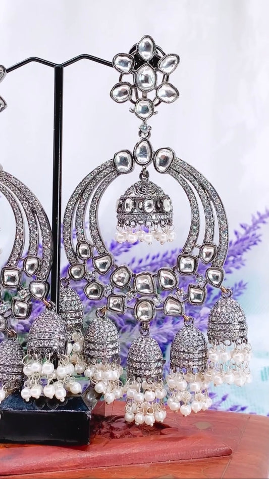 Kajal black polished kundan earring