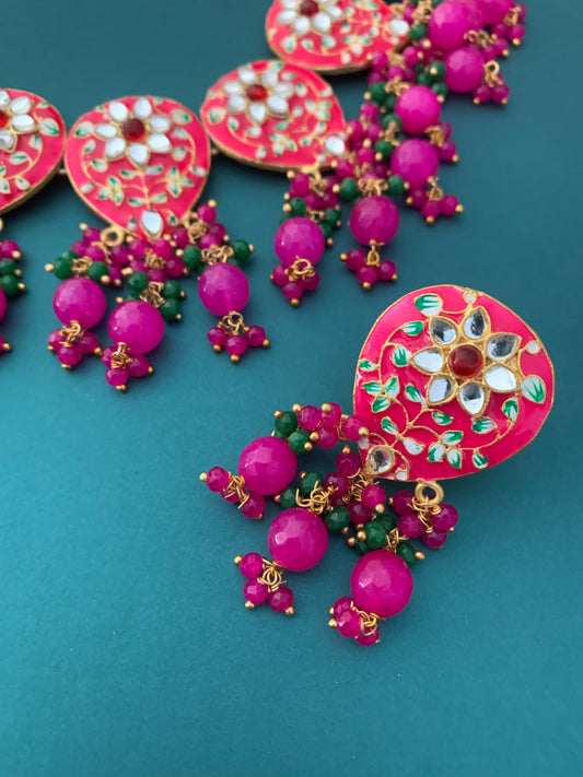 Hand painted meena choker with kundan work
