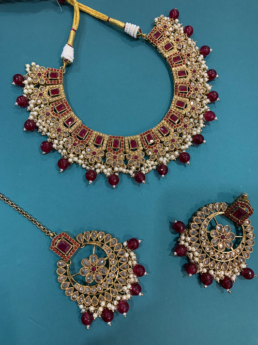 Anuska polki choker in dark red