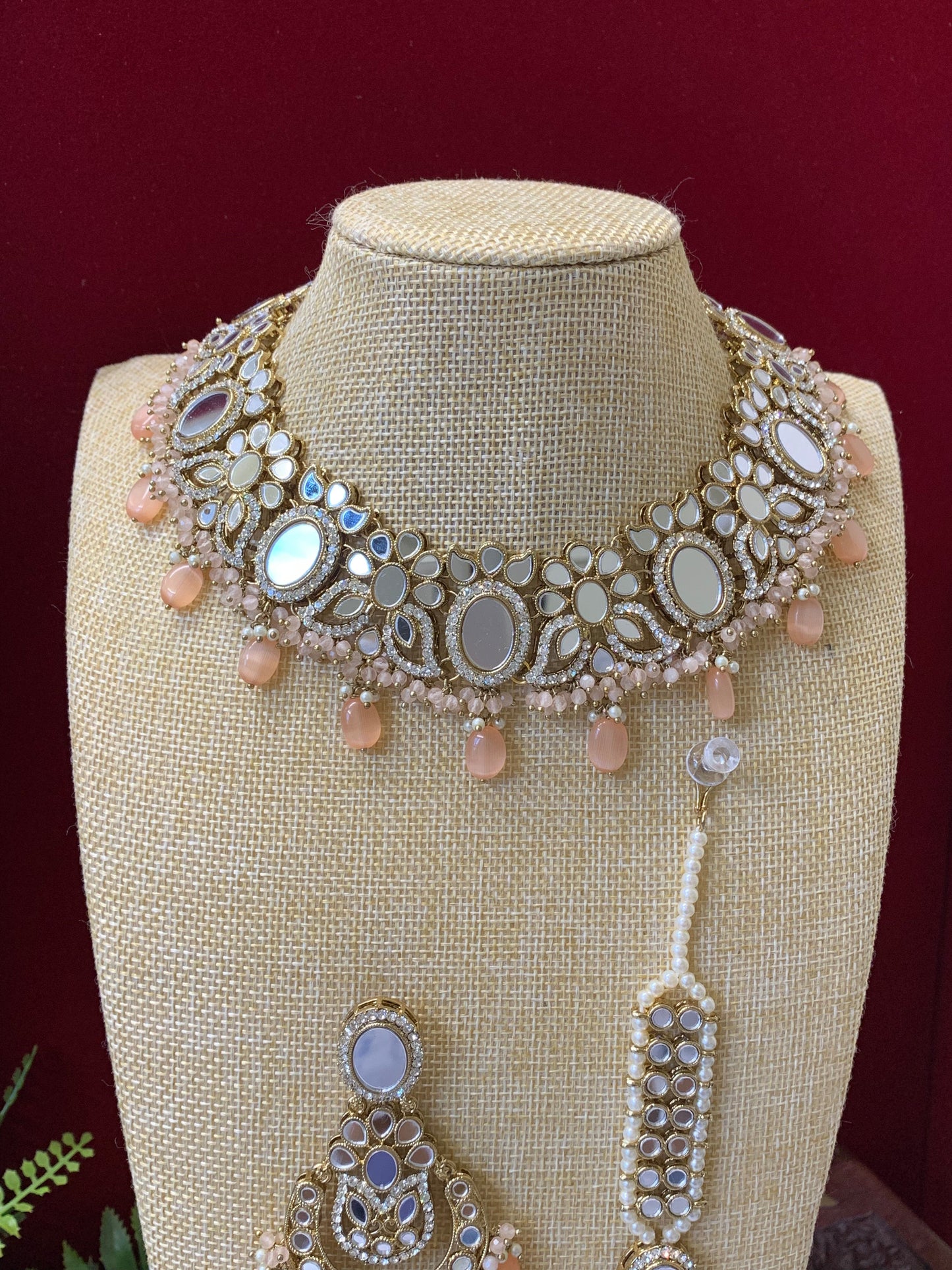 Joya Premium quality mirror necklace set with matching earring tikka