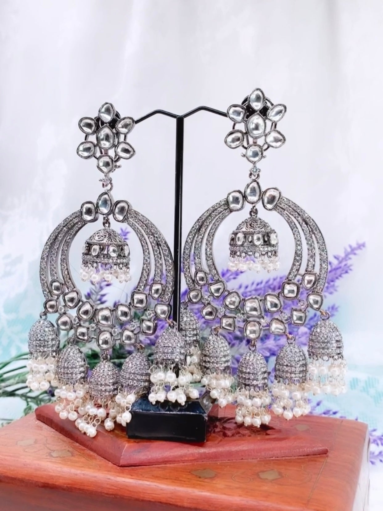 Kajal black polished kundan earring