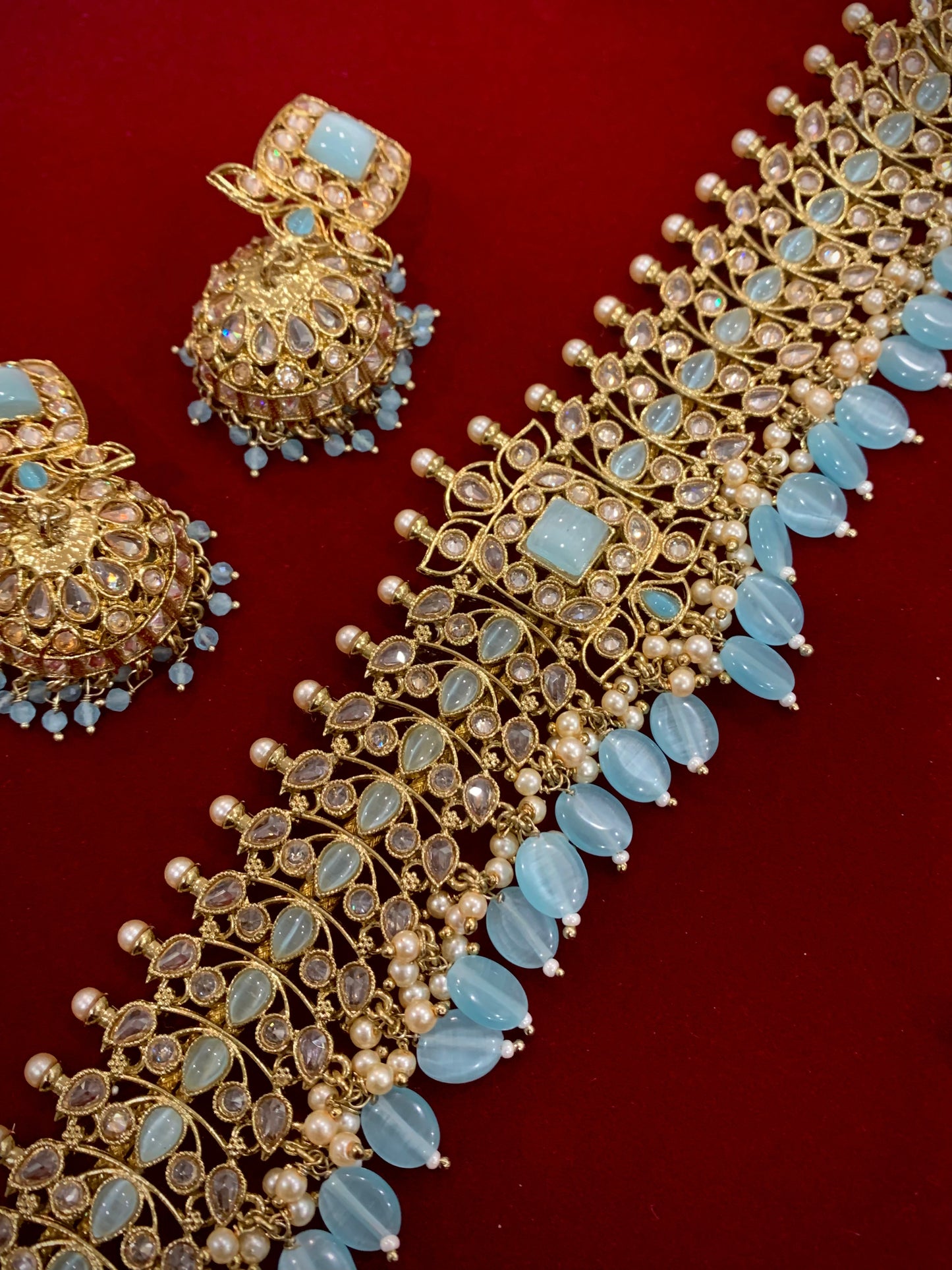 Farhana polki choker in sky blue