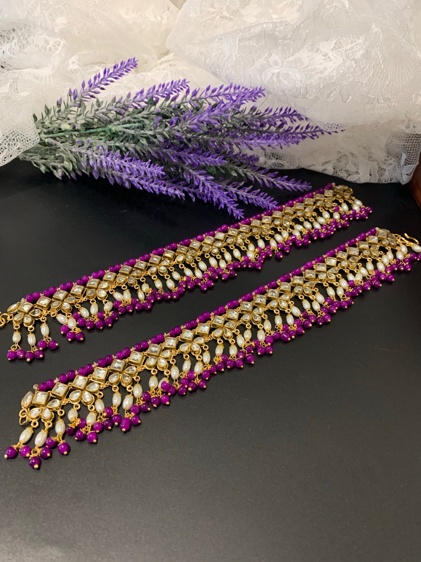 Kundan Anklet with bead work