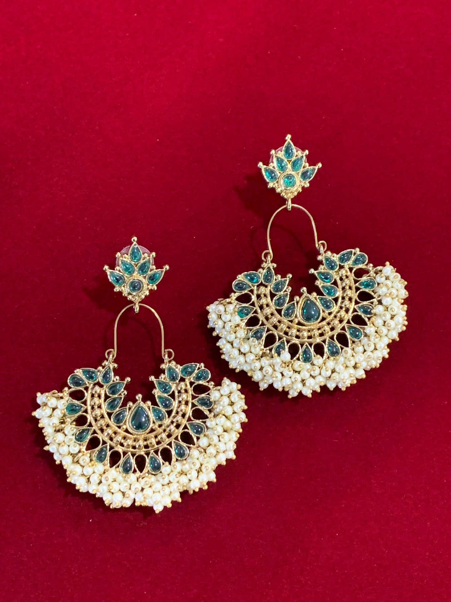 Kundan chandbali Blossom in Emerald green