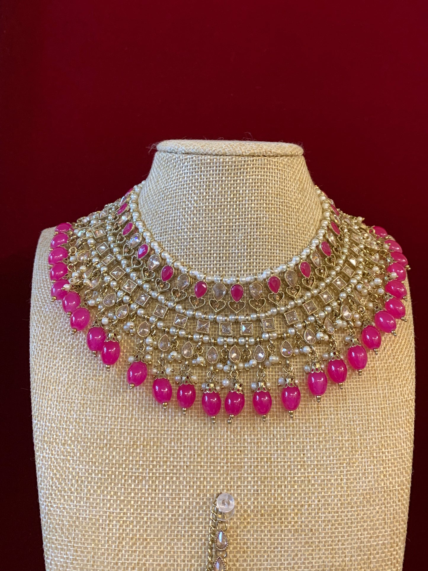 Tylor Reverse polki semi bridal necklace with matching jhumki tikka