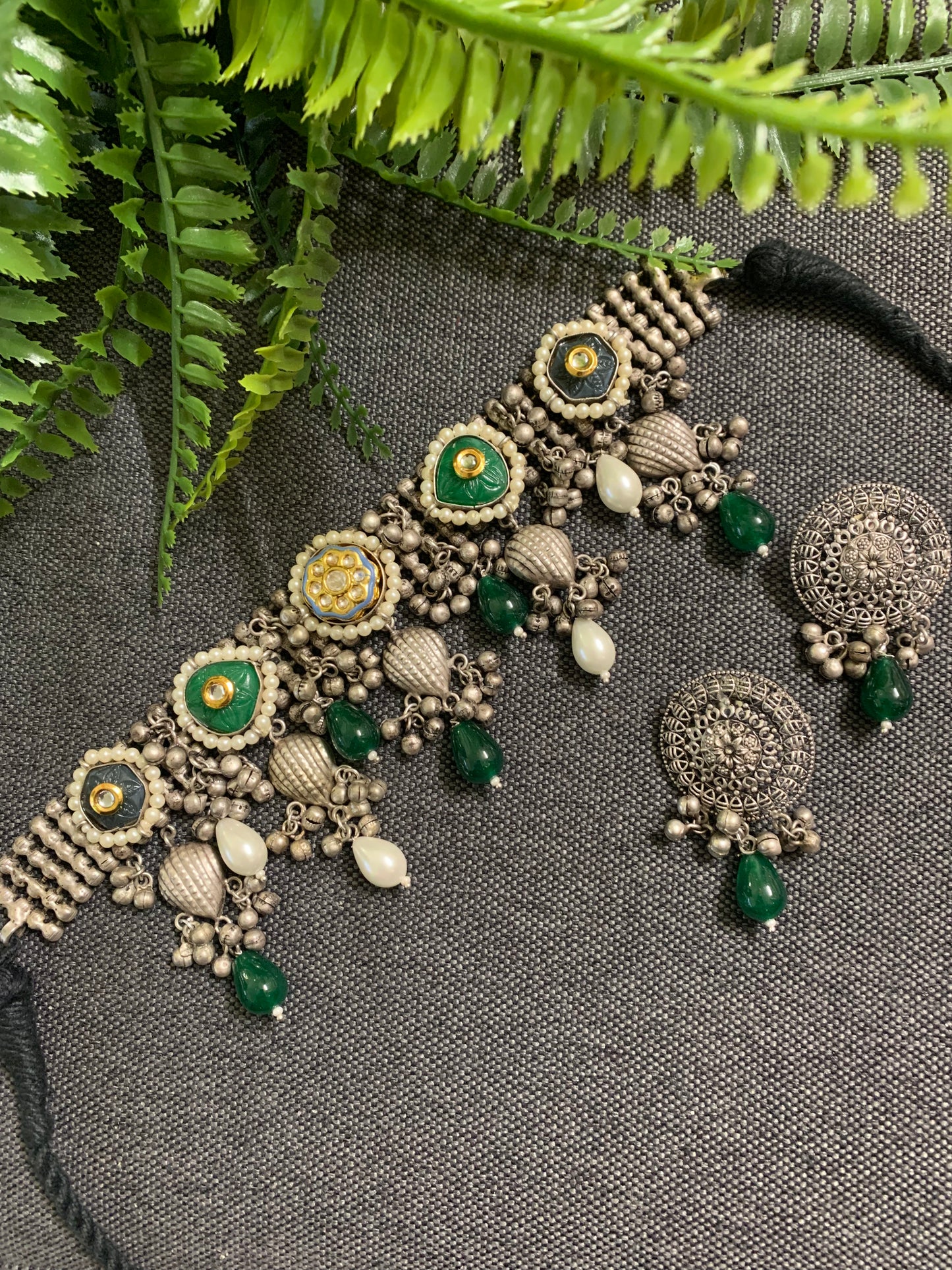 Silver replica black metal oxi fusion choker necklace