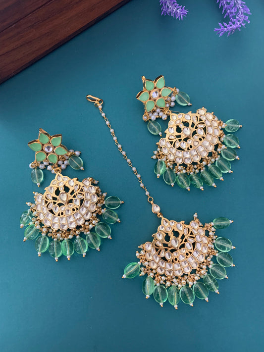 Pachi kundan earring tikka set Sonu