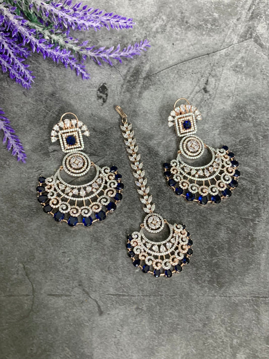 Sunaina American diamond chandbali with matching Tikka