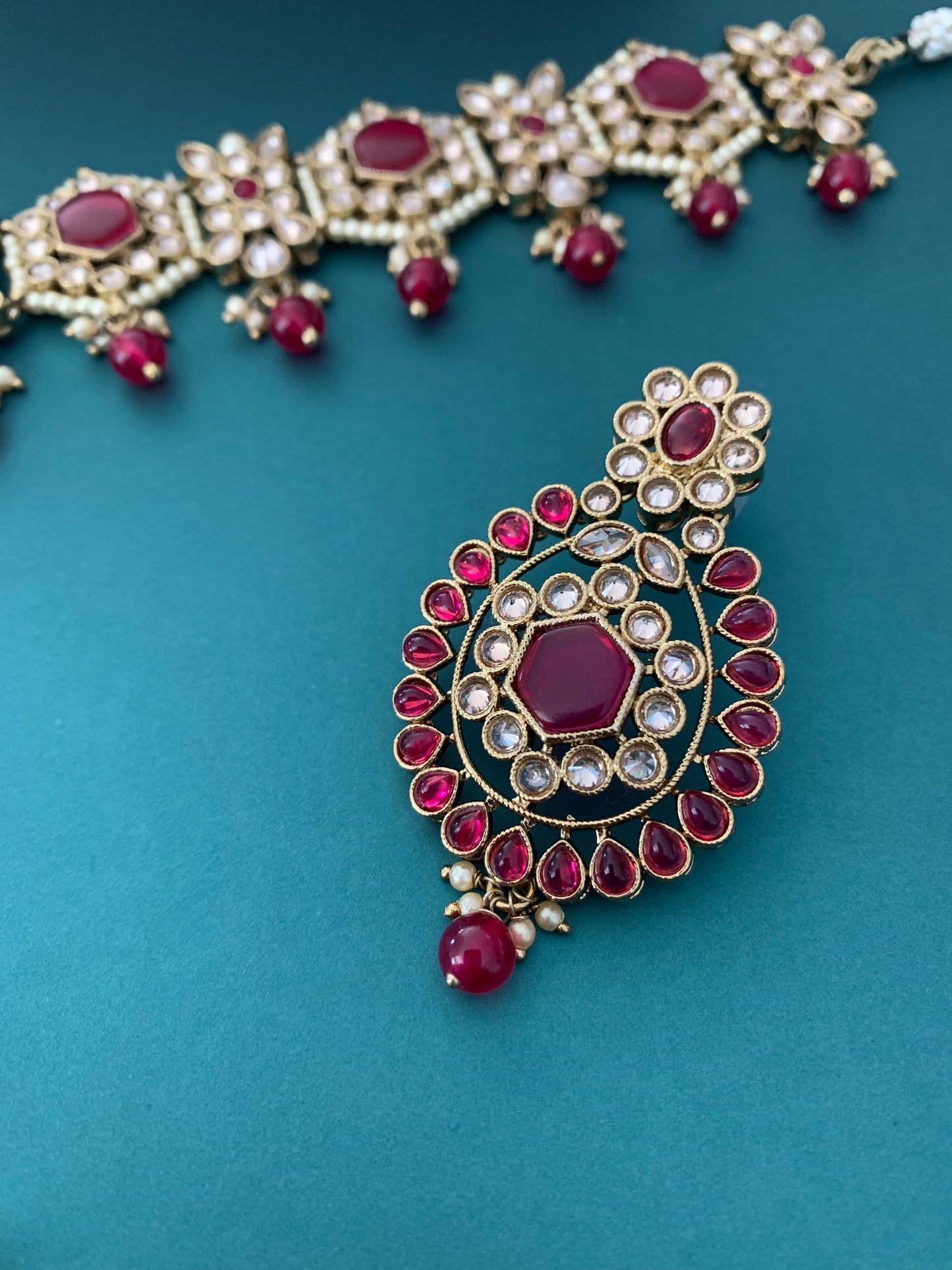 Smita polki choker in ruby red