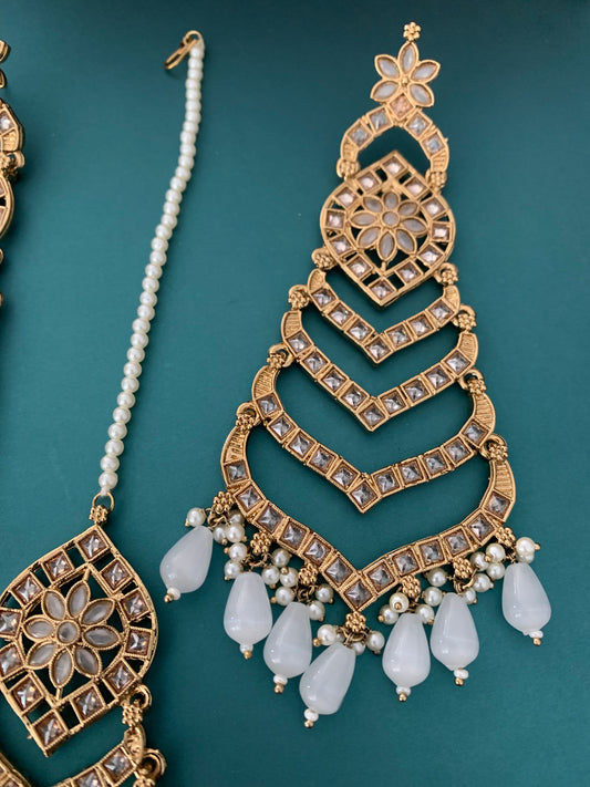 Medium to oversize polki earring tikka set