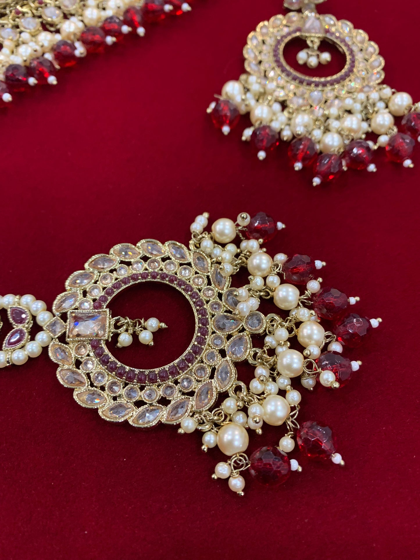 Reverse Polki choker necklace Lana in Maroon burgundy