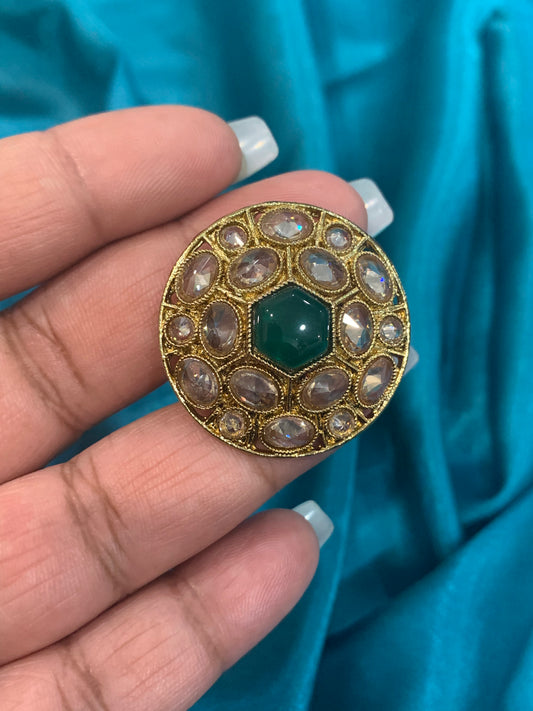 Mini Polki ring in teal green